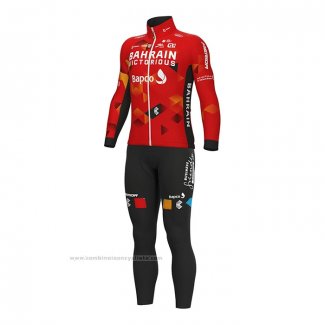 2022 Maillot Cyclisme Bahrain Victorious Rouge Manches Longues et Cuissard