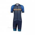 2022 Maillot Cyclisme Scott Bleu Jaune Manches Courtes et Cuissard