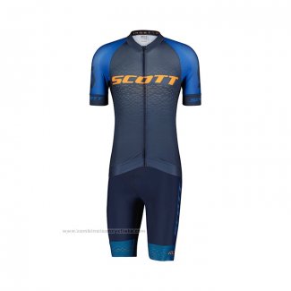 2022 Maillot Cyclisme Scott Bleu Jaune Manches Courtes et Cuissard