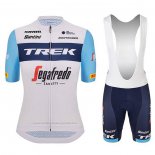 2023 Maillot Cyclisme Femme Trek Blanc Bleu Clair Manches Courtes et Cuissard