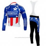 2010 Maillot Cyclisme BMC Champion Etats-Unis Bleu Manches Longues et Cuissard