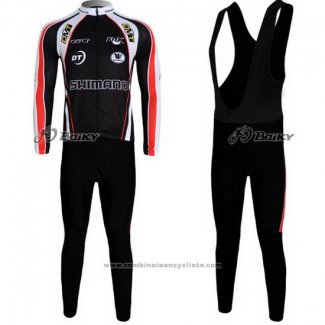 2010 Maillot Cyclisme Shimano Rouge et Noir Manches Longues et Cuissard