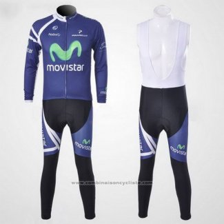 2011 Maillot Cyclisme Movistar Bleu Manches Longues et Cuissard