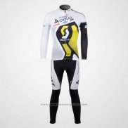 2012 Maillot Cyclisme Scott Blanc et Jaune Manches Longues et Cuissard