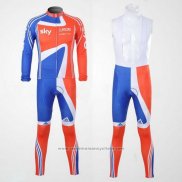 2012 Maillot Cyclisme Sky Champion Regno Unito Orange et Bleu Manches Longues et Cuissard