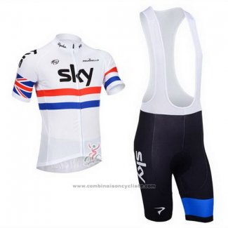 2013 Maillot Cyclisme Sky Champion Regno Unito Blanc Manches Courtes et Cuissard