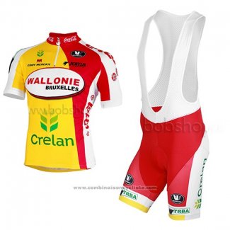 2013 Maillot Cyclisme Wallonie Bruxelles Jaune et Rouge Manches Courtes et Cuissard