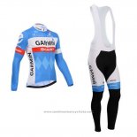 2014 Maillot Cyclisme Garmin Sharp Bleu Clair et Blanc Manches Longues et Cuissard