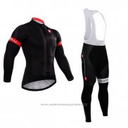 2015 Maillot Cyclisme Castelli Fonce Noir Manches Longues et Cuissard