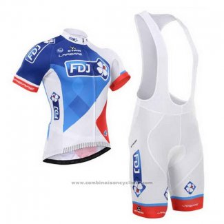 2015 Maillot Cyclisme FDJ Blanc et Bleu Manches Courtes et Cuissard