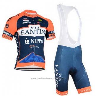 2015 Maillot Cyclisme Vini Fantini Orange et Bleu Manches Courtes et Cuissard