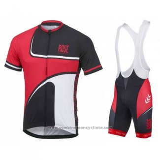 2016 Maillot Cyclisme Rose Rouge et Noir Manches Courtes et Cuissard