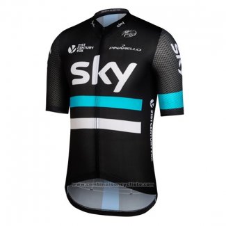 2016 Maillot Cyclisme Sky Noir et Bleu Manches Courtes et Cuissard