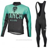 2017 Maillot Cyclisme Bianchi Milano Ml Vert et Noir Manches Longues et Cuissard