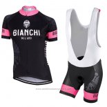 2017 Maillot Cyclisme Femme Bianchi Noir et Rose Manches Courtes et Cuissard