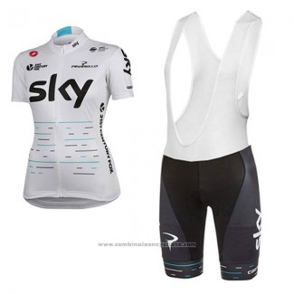 2017 Maillot Cyclisme Femme Sky Blanc Manches Courtes et Cuissard