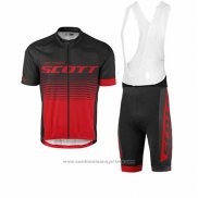 2017 Maillot Cyclisme Scott Noir Rouge Manches Courtes et Cuissard