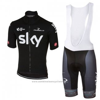 2017 Maillot Cyclisme Sky Profond Noir Manches Courtes et Cuissard