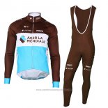 2018 Maillot Cyclisme Ag2r La Mondiale Marron Manches Longues et Cuissard