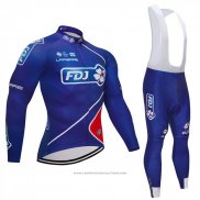 2018 Maillot Cyclisme FDJ Bleu Manches Longues et Cuissard