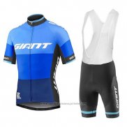 2018 Maillot Cyclisme Giant Elevate Bleu Manches Courtes et Cuissard