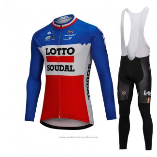 2018 Maillot Cyclisme Lotto Soudal Bleu et Rouge Manches Longues et Cuissard