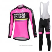 2018 Maillot Cyclisme Manzana Postobon Rose Manches Longues et Cuissard