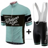 2018 Maillot Cyclisme Morvelo Vert et Noir Manches Courtes et Cuissard