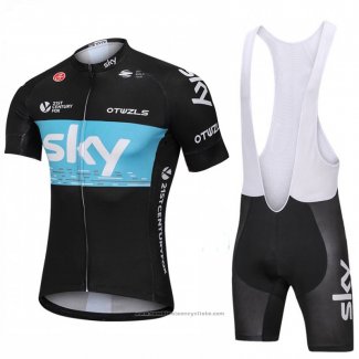 2018 Maillot Cyclisme Sky Noir et Bleu Manches Courtes et Cuissard