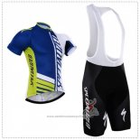 2018 Maillot Cyclisme Specialized Bleu Vert Blanc Manches Courtes Cuissard