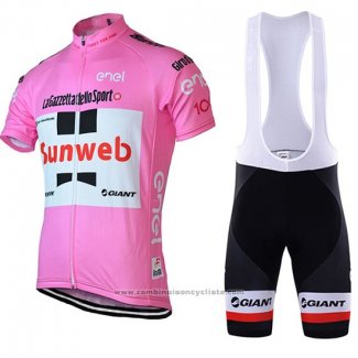 2018 Maillot Cyclisme Sunweb Rose et Blanc Manches Courtes et Cuissard