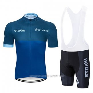 2019 Maillot Cyclisme STRAVA Fonce Bleu Manches Courtes et Cuissard