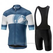 2019 Maillot Cyclisme Castelli Ruota Bleu Blanc Manches Courtes et Cuissard