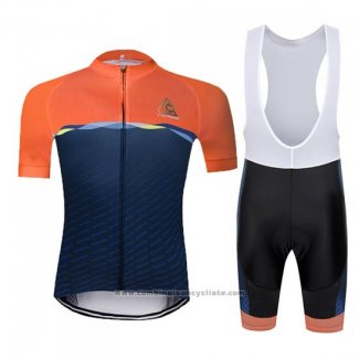 2019 Maillot Cyclisme Chomir Orange Fonce Bleu Manches Courtes et Cuissard