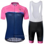 2019 Maillot Cyclisme Chomir Rose Fonce Bleu Manches Courtes et Cuissard