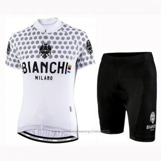 2019 Maillot Cyclisme Femme Bianchi Dot Blanc Manches Courtes et Cuissard
