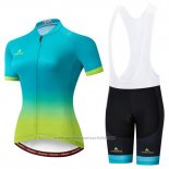 2019 Maillot Cyclisme Femme Miloto Bleu Vert Manches Courtes et Cuissard