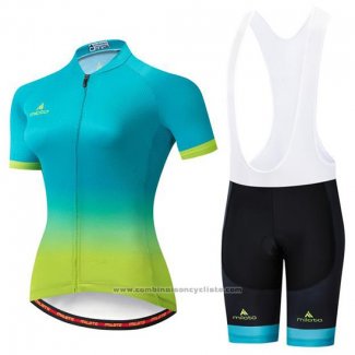 2019 Maillot Cyclisme Femme Miloto Bleu Vert Manches Courtes et Cuissard