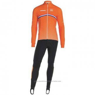 2019 Maillot Cyclisme Pays Bas Orange Manches Longues et Cuissard