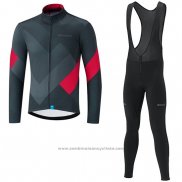 2019 Maillot Cyclisme Shimano Gris Rouge Manches Longues et Cuissard