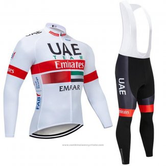 2019 Maillot Cyclisme UCI Monde Champion Uae Blanc Rouge Manches Longues et Cuissard