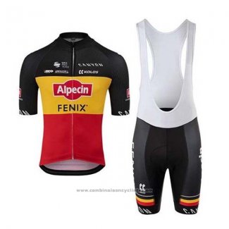 2020 Maillot Cyclisme Alpecin Fenix Noir Jaune Rouge Manches Courtes et Cuissard