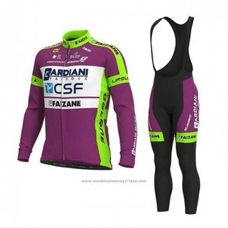 2020 Maillot Cyclisme Bardiani Csf Violet Blanc Manches Longues et Cuissard