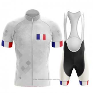 2020 Maillot Cyclisme Champion France Blanc Manches Courtes et Cuissard