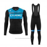 2020 Maillot Cyclisme Cube Noir Bleu Manches Longues et Cuissard