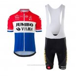 2020 Maillot Cyclisme Jumbo Visma Rouge Blanc Bleu Manches Courtes et Cuissard