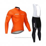 2020 Maillot Cyclisme STRAVA Orange Manches Longues et Cuissard