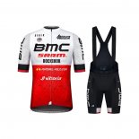 2021 Maillot Cyclisme BMC Blanc Rouge Manches Courtes et Cuissard