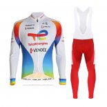 2021 Maillot Cyclisme Direct Energie Blanc Rouge Jaune Bleu Manches Longues et Cuissard