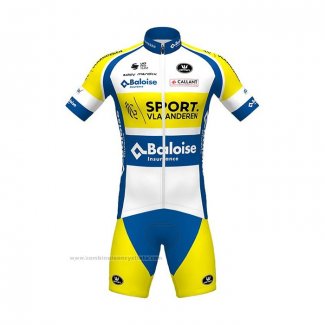 2021 Maillot Cyclisme Sport Vlaanderen-Baloise Bleu Blanc Jaune Manches Courtes et Cuissard